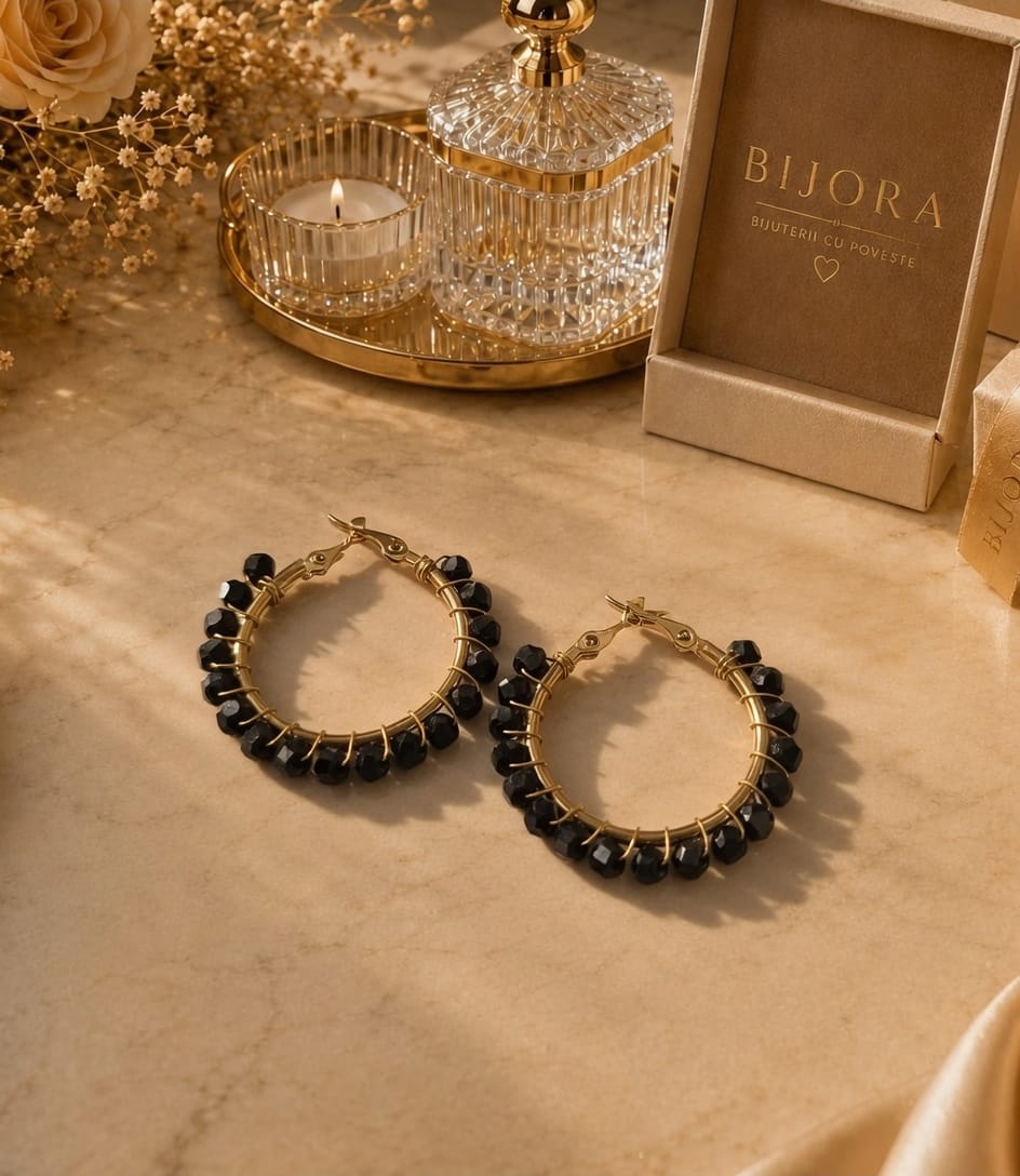 Cercei Onix Gold  Placați cu Aur de 18K