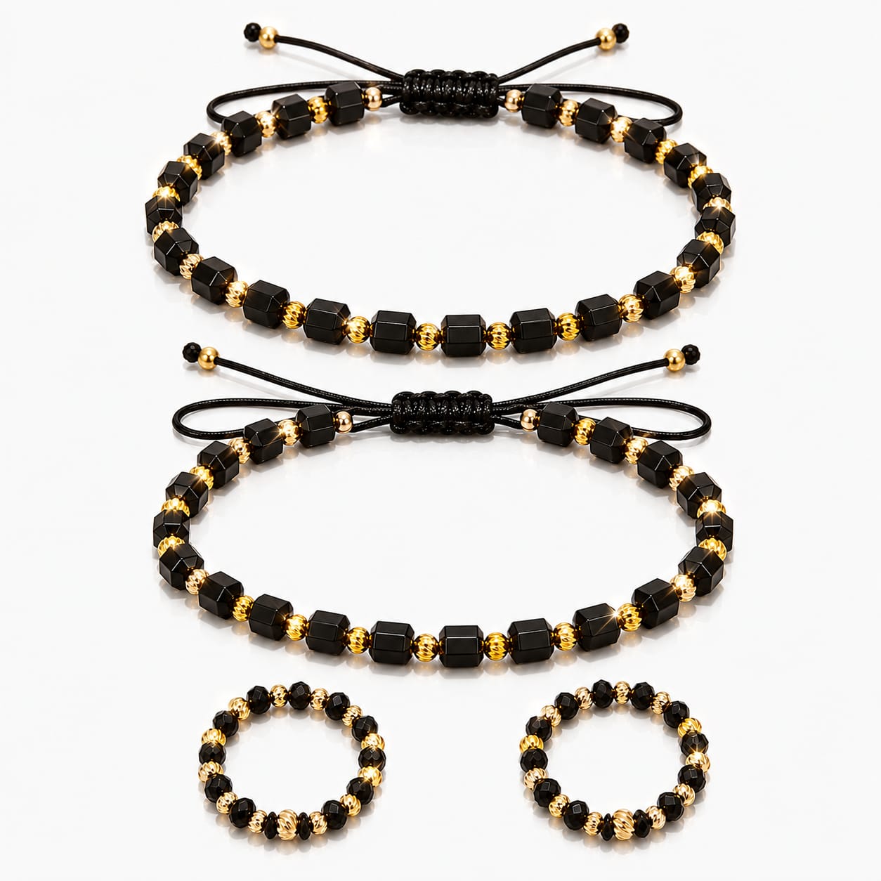 Set 2 Brățări + 2 Inele Black Luxury – Placate cu Aur 18K