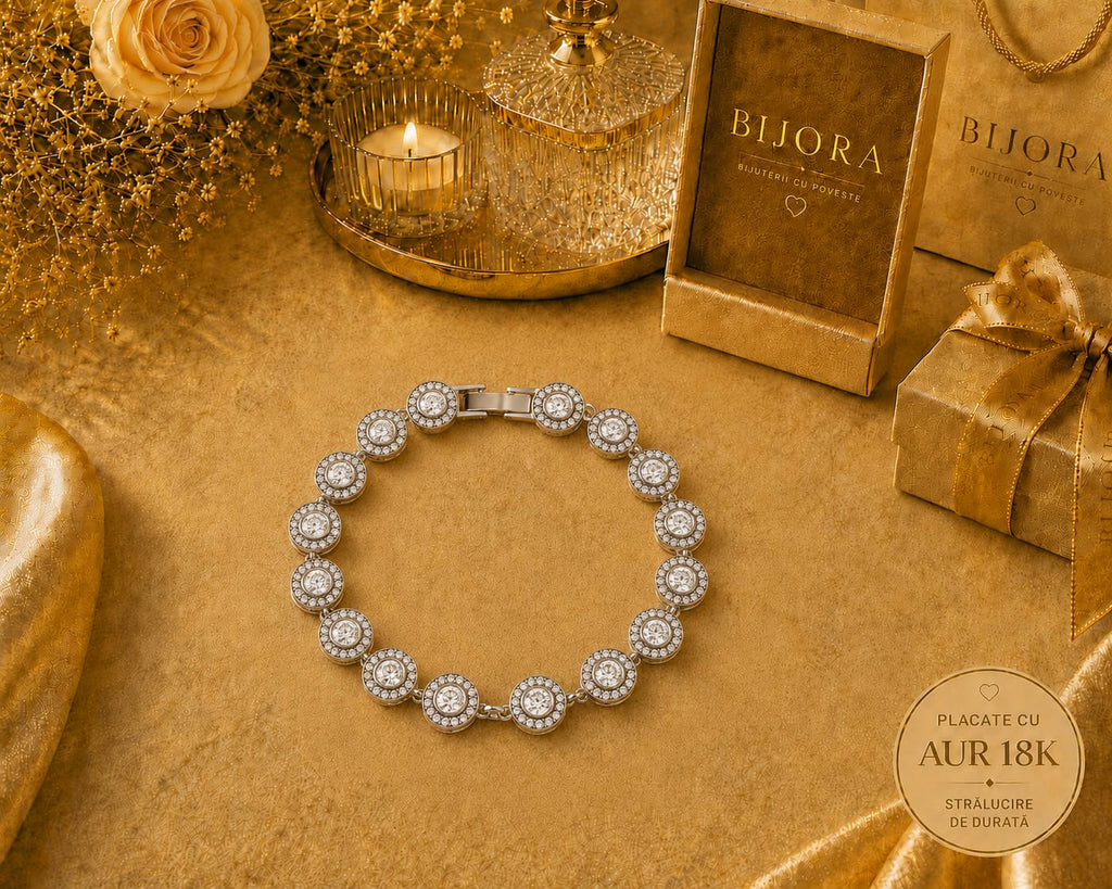 Brațară Angel Luxury Silver Round - Placată cu Aur Alb de 18K