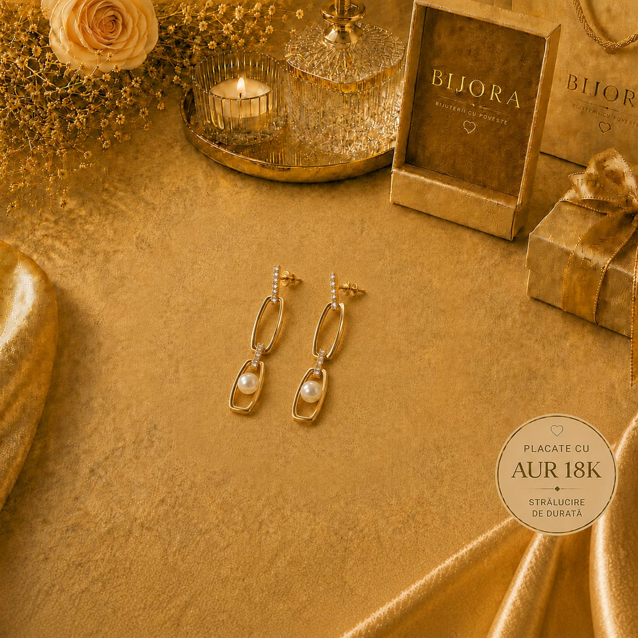 Cercei Pearl Gold – Placați cu Aur 18K/Sistem prindere șurub