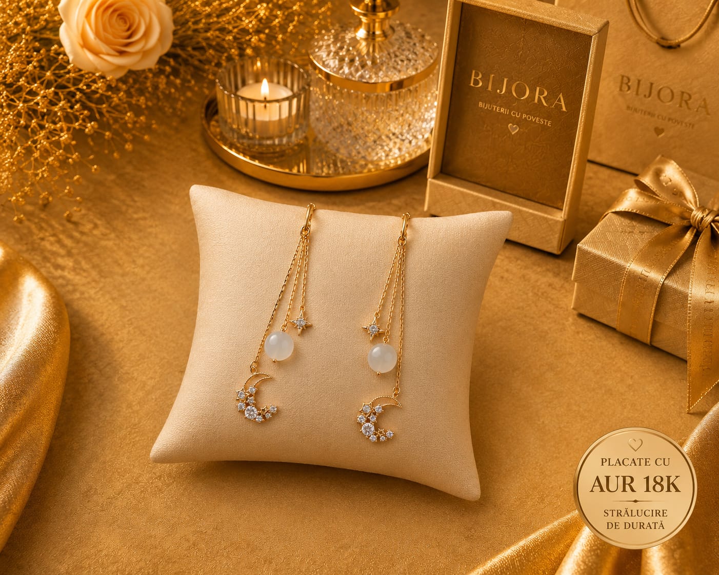 Cercei Moon Gold – Placati cu Aur 18K | Prindere Clips