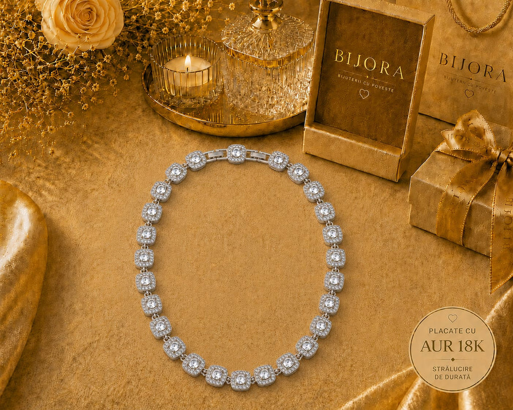 Colier Angel Luxury Silver Square - Placat cu Aur Alb de 18K