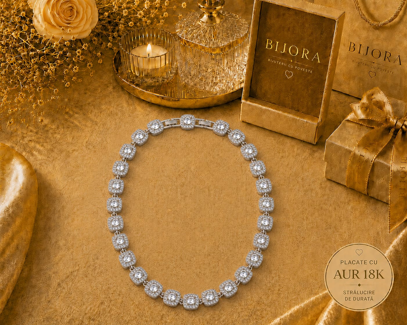 Colier Angel Luxury Silver Square - Placat cu Aur Alb de 18K