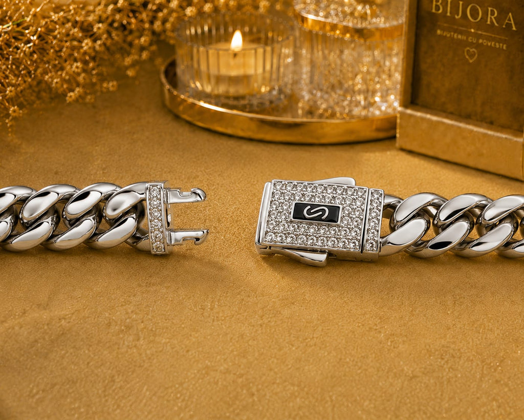 Set Complet Monaco Cuban Silver – Placat cu Aur Alb 18K