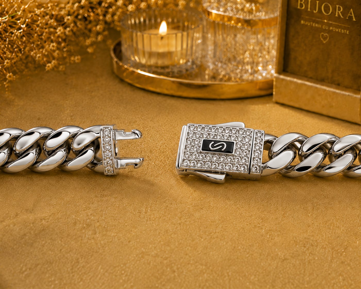 Set Complet Monaco Cuban Silver – Placat cu Aur Alb 18K