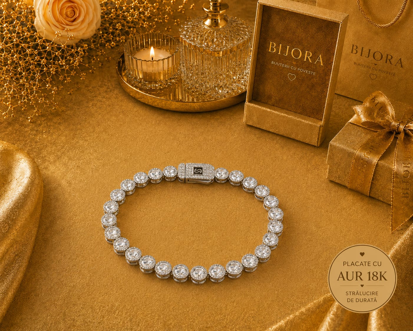 Brățara Monaco Luxe Silver - Placata cu Aur Alb 18K