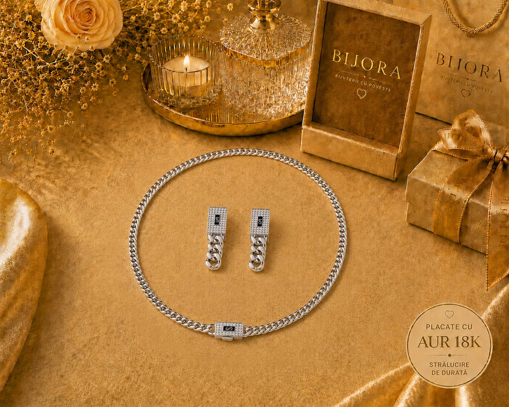 Set Complet Monaco Cuban Silver – Placat cu Aur Alb 18K