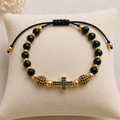 Brățară reglabilă Faith Onix - Placată cu Aur 18K