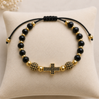 Brățară reglabilă Faith Onix - Placată cu Aur 18K
