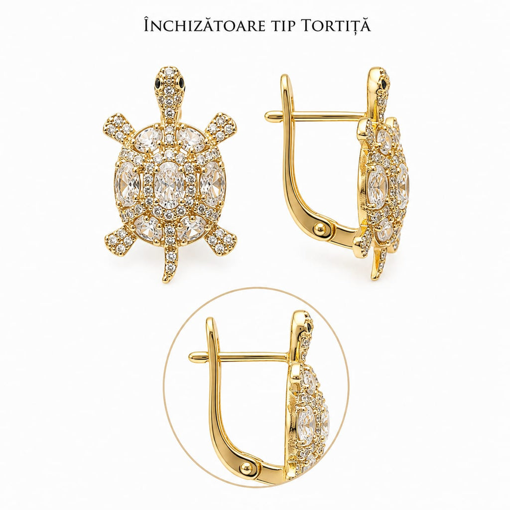 Cercei Broscuță Țestoasă - Placați cu Aur 14K - Crystal