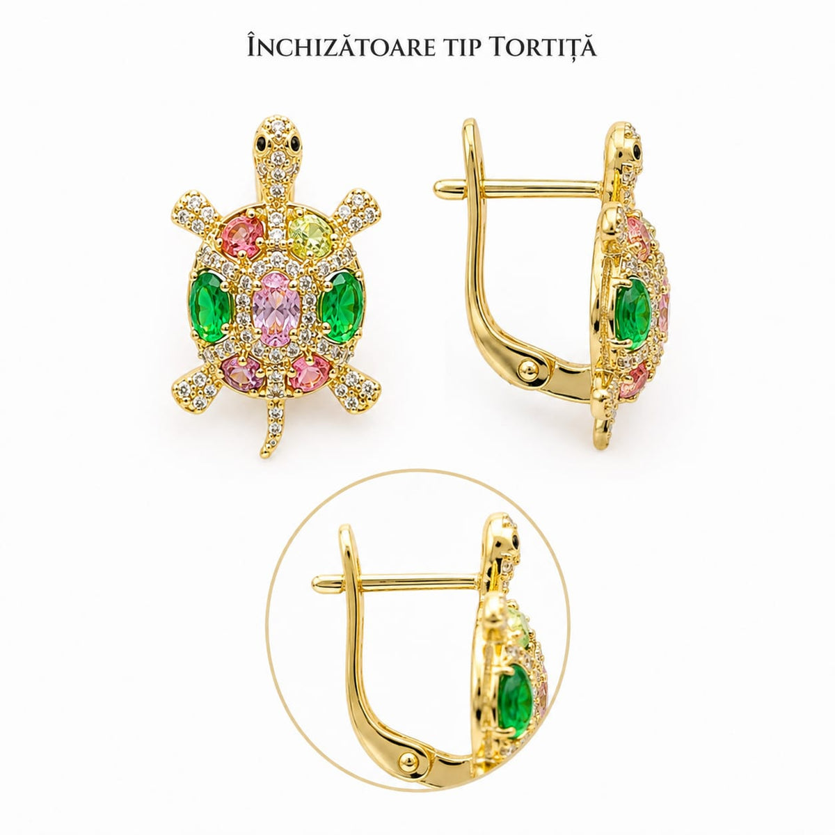 Cercei Broscuță Țestoasă - Placați cu Aur 14K - Multicolor