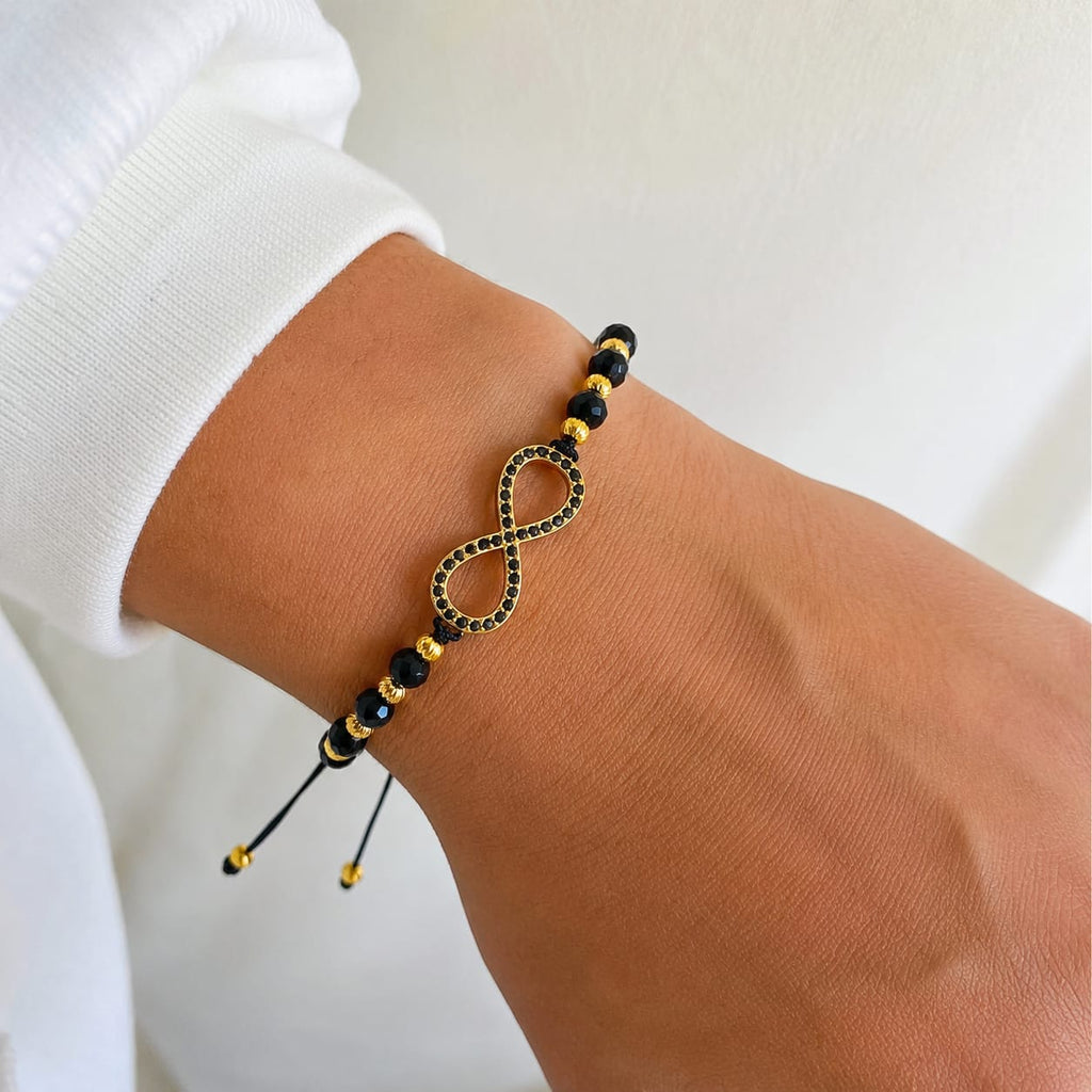 Bratara Infinite Onix, Placată cu Aur 18K